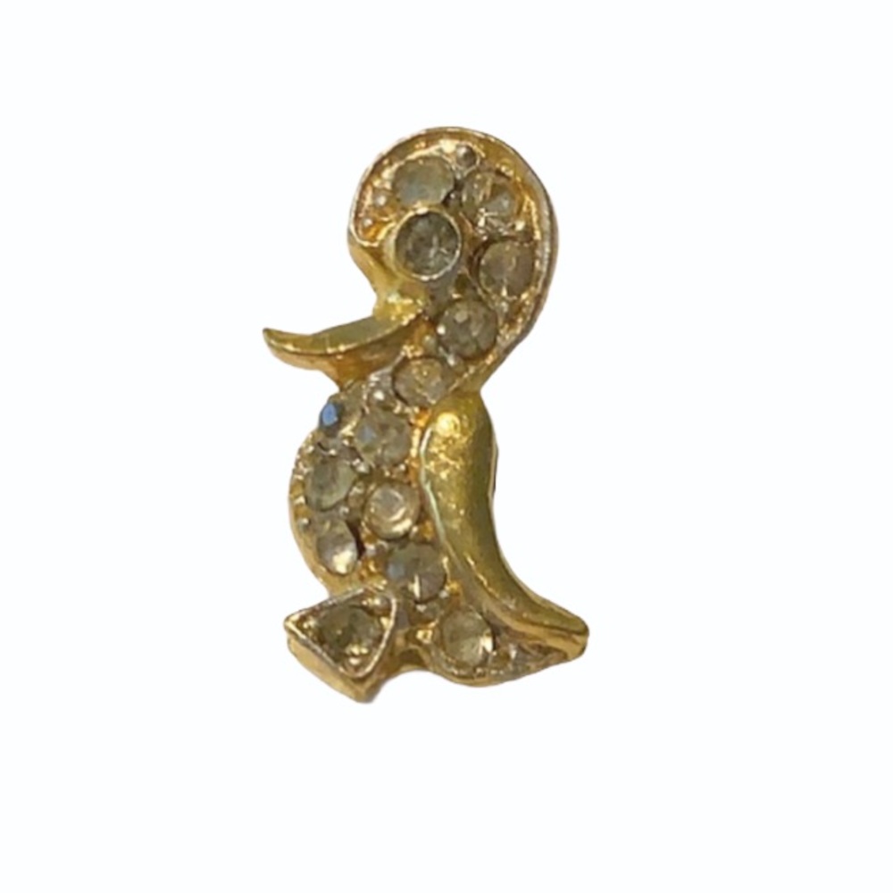 Vintage gold rhinestone duck lapel pin